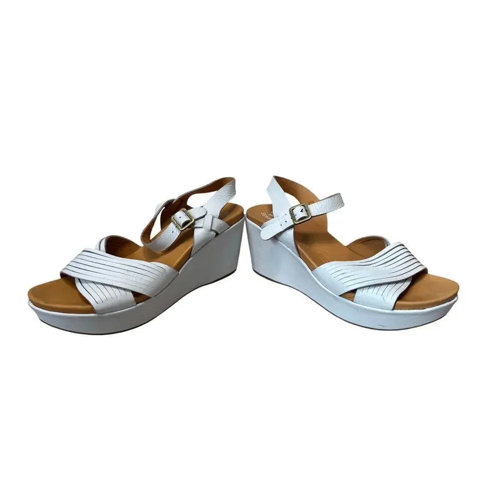 KORK-EASE Women's Sandals, size 12, White, strappy wedge platform shoes